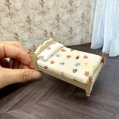 1:24 Scale Dollhouse Miniatures Furniture Mini Crib Single Bed Accessories Wood - Image 1 of 4