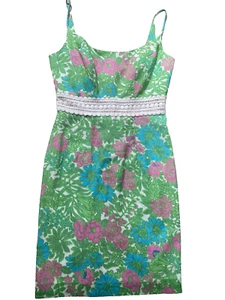 Milly NY Green Floral Cotton Dress Y2K Retro Empire Resort ~2 - Picture 1 of 6
