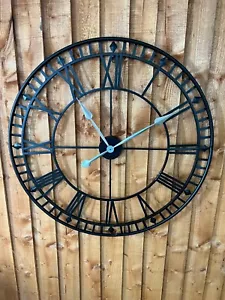 WALL CLOCK ROMAN LARGE INDOOR NUMERALS GIANT OPEN FACE METAL BLACK 80CM Garden - Picture 1 of 2