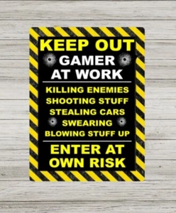 Vintage Keep Out Gamer Metal Sign, Retro Gamer sign, Mancave Garage Plaque tin - Picture 1 of 1