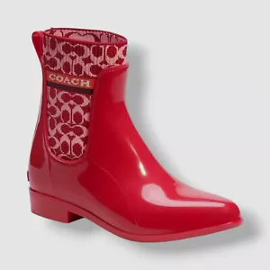 Coach Women's Red Candy Apple Rivington Rain Boots Shoes Size 11 - Picture 1 of 6