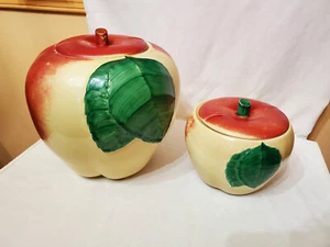 vintage hull pottery blushing apple cookie jar and grease/ sugar canister - Picture 1 of 12