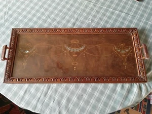 Antigua bandeja Art Nouveau madre perla chapa de madera baquelita - Imagen 1 de 11