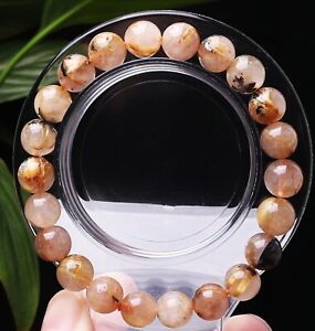 9mm  Natural Gold hair Rutilated Quartz Crystal Beads Bracelet
