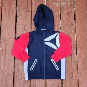 Reebok Kids Zip-Up Light Jacket Navy Blue & Red Reflective Hoodie Size XS (4/5) - Picture 1 of 11