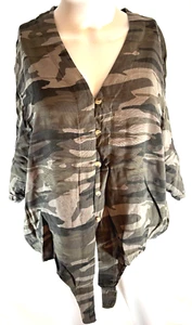 Style House Women s XL Camouflage Button Down Tie Front Shirt Rayon Blouse - Picture 1 of 9