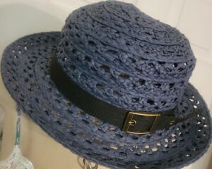 Tarnish Women's Raffia Straw Hat from Italy Color Blue Jean