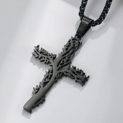 Collar Colgante Cruz para Hombre Mujer Acero Inoxidable Árbol de la Vida Collar Cadena Foto 1 de 4