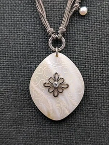 READ Retired Silpada Sterling MOP CZ Pearls "Grace Notes" Flowers Necklace N2226 - Picture 1 of 12