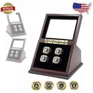 Heavy-Duty Wooden Display Case for Football, Basketball & Hockey Rings - 4 Slots - Picture 1 of 4