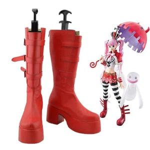 IN STOCK Ghost Princess Perona Cosplay Shoes Platform Red Buckled Boots - Picture 1 of 4