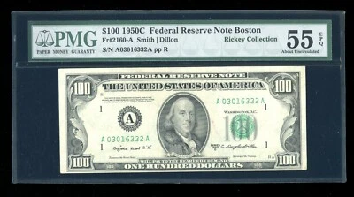 DBR 1950-C $100 FRN Boston Fr. 2160-A PMG 55 EPQ Serial A03016332A - Image 1 of 2