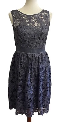 Vestido Adriana Papell Mujer Talla 10 Gris Ajuste y Acampanado Crochet Encaje Superposición Satén Foto 1 de 4