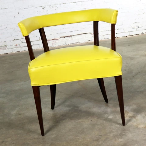 Mid Century Modern Yellow Vinyl and Oak Barrel Back Side Chair Cover