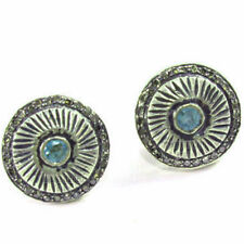 1.14ctw Rose Cut Diamond Blue Topaz Silver Vintage Style Men's Cufflinks Jewelry