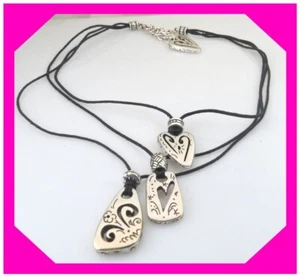 BRIGHTON BRAZILIAN Heart Triple Black Leather Cord NECKLACE Preloved - Picture 1 of 2