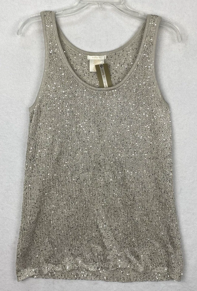 Matty M Women S Beige Tan Metallic Knit Sequin Tank Top NEW - Image 1 of 4