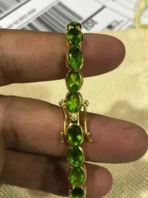 Tennis Bracelet 14K Yellow Gold Plated Green Peridot 8Ct Oval Cut Lab Created - Image 1 of 4