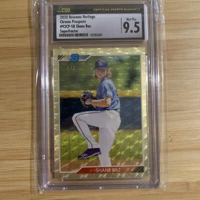 2020 Bowman Heritage 1/1 Shane Baz Superfractor 9.5 CSG Chrome Prospects - Image 1 of 2