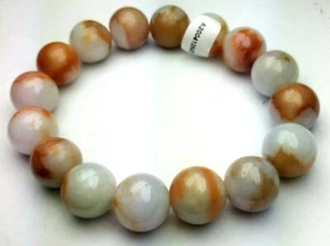 Certified Orange Brown White Natural A Jade Jadeite 12mm Bead Stretchy Bracelet - Picture 1 of 10
