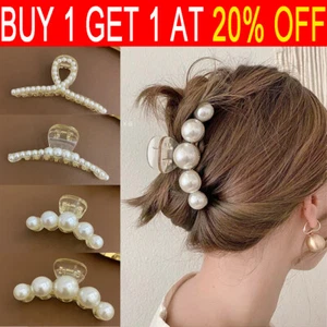 Big Large Pearls Hair Claw Large Size Hair Clip for Women Ladies Banana Clip - Picture 1 of 17