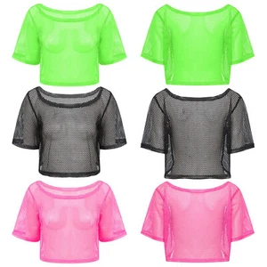 Women Shirt Party Tops Street T-shirts Rave Crop Top Off Shoulder T-shirt Disco - Picture 1 of 45