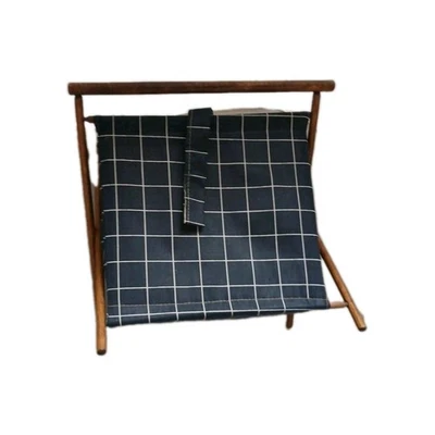 Cesta de carrito de costura 1960-70 con marco plegable de madera retro gris con rejilla blanca Foto 1 de 4