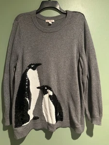 Women’s 2XL Gray Penguin Sweater Oversized Cozy Soft Knit Winter Christmas Cute - Picture 1 of 8