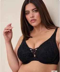 New Torrid Curve 44D Push Up Plunge Bra Black Goth Gothic Stars Punk NWT - Picture 1 of 7