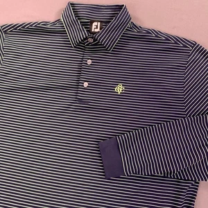 FootJoy Pullover Shirt Men 2X Navy Blue Green Stripe Long SLV Volley Ball SCVC - Picture 1 of 16