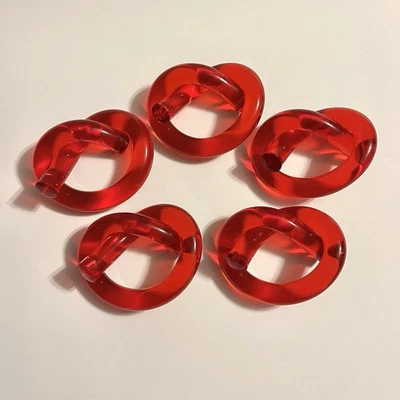 5 Dorothy Thorpe Red Lucite Acrylic Napkin Rings Pretzel Knot Mid Century MCM - Image 1 of 4