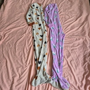 set of 2 Kids Size 12/ 12A Carter's Footie Pajamas Unicorn, Heart Zip- Up - Picture 1 of 8