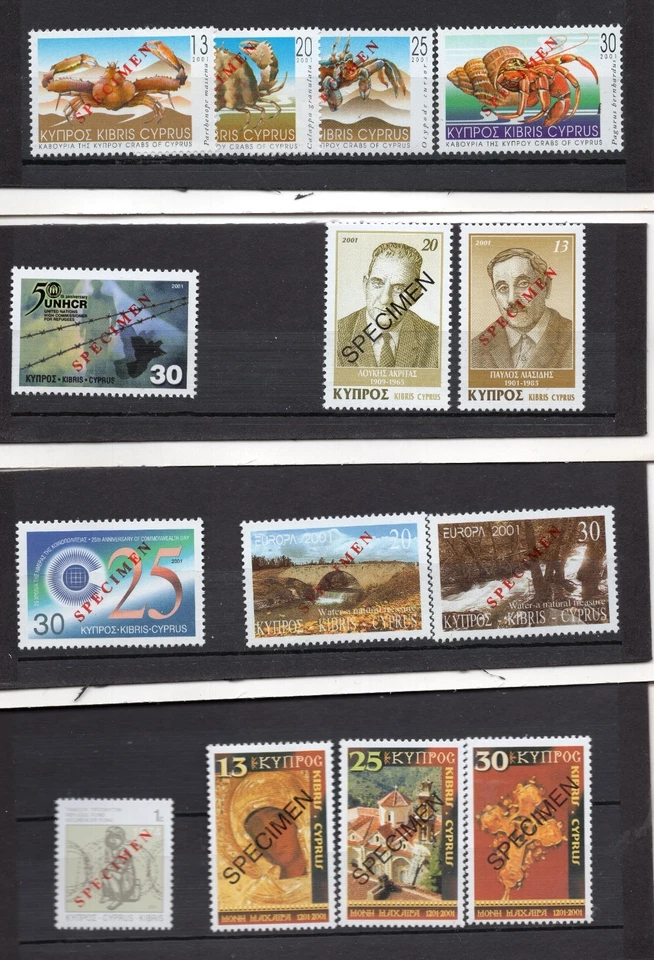 CYPRUS 2001 COMPLETE YEAR SETS MNH STAMPS OVERPRINTED SPECIMEN - Image 1 of 1