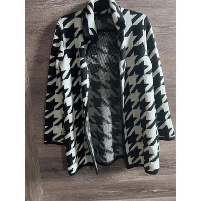 Investments Sweater Open Houndstooth Cardigan Duster Black White Plaid Sz M - Image 1 of 3