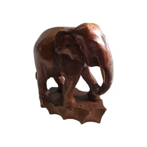 Vintage Large and Heavy Hand Carved Wooden Elephant Statue Solid Wood 10 X 9" - Picture 1 of 14