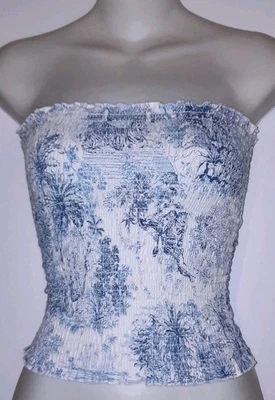 Top tubo ajustado floral azul sin tirantes elástico H&M Xs para mujer Foto 1 de 4