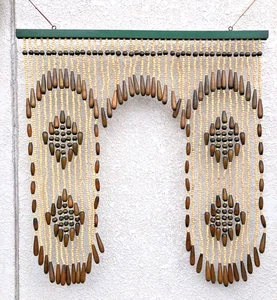 Vintage Japanese Wooden Bead Noren Curtain Showa Retro Folk Craft 85x87 Antique - Picture 1 of 12