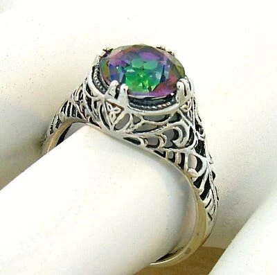 ART DECO STYLE 2 Ct MYSTIC QUARTZ 925 STERLING SILVER CLASSIC DESIGN RING   #635 - Image 1 of 4