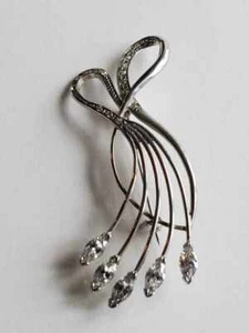 Brooch Ribbon clear CZ crystal rhodium plated BR001 wedding gown brides men  - Picture 1 of 7