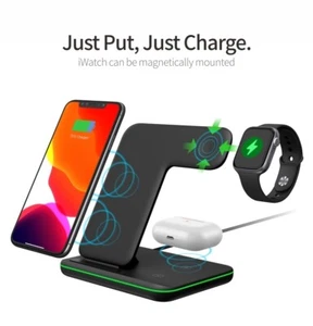 Techno S Fast 3 in 1 Wireless Dock Charging Station for Apple,Samsung + Adapter - Picture 1 of 11