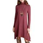 Maeve Small Asymmetric Turtleneck Dress Jersey Knit Burgundy Red S Anthropologie