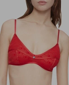 Calvin Klein Small I Heart You Unlined Triangle Bralette Rustic Red QF6713  - Picture 1 of 4