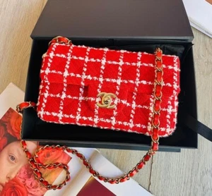 2023 Brand New Chanel Classic Mini Rectangular Red and White Tweed gold hardware - Picture 1 of 13
