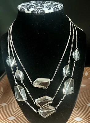 COLLAR KENNETH COLE TRANSPARENTE FACETADO ROCA CUENTAS MULTI CADENA PIEZA DE DECLARACIÓN Foto 1 de 4