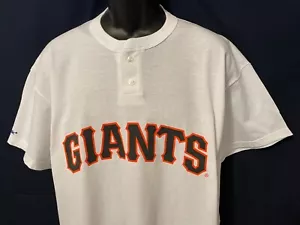 Vintage SAN FRANCISCO GIANTS MAJESTIC 2-BUTTON HENLEY T-SHIRT NEW Old Stock XL - Picture 1 of 6