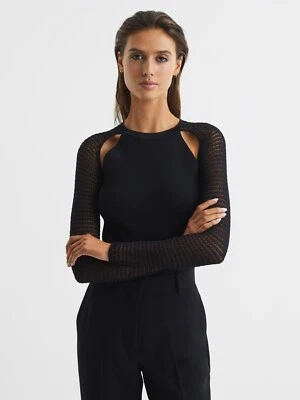 REISS Maria Sheer Twist Front Jumper Top in Black Size L - Image 1 of 4