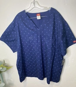 Men’s Dickies EDS Printed Stretch V-Neck Scrub Top-DK725 Blue Short Sleeve 3XL - Picture 1 of 9