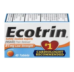 Ecotrin Safety Coated Aspirin Pain Reliever Low Strength Tablets 81 mg 45 Count - Picture 1 of 1