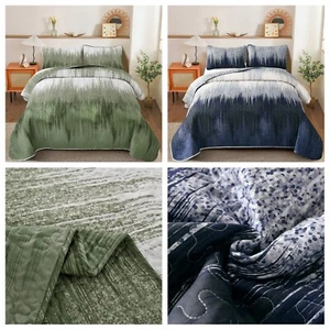 Gradient Quilted Bedspread Coverlet Sets King Size Bedding Pillowcase Retro Soft - Picture 1 of 16