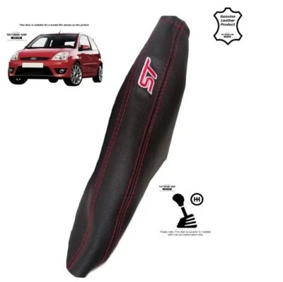 Ghetta freno a mano per Ford Fiesta 2002-2008 pelle rosso ricamo - Immagine 1 di 3